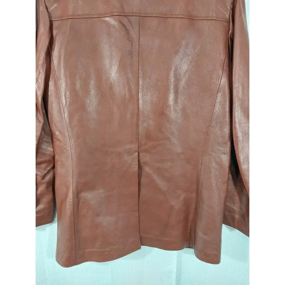 MICHEL SAZARIN! GORGEOUS BURGUNDY BROWN/RED GENUINE LEATHER JACKET BLAZER! SZ 42